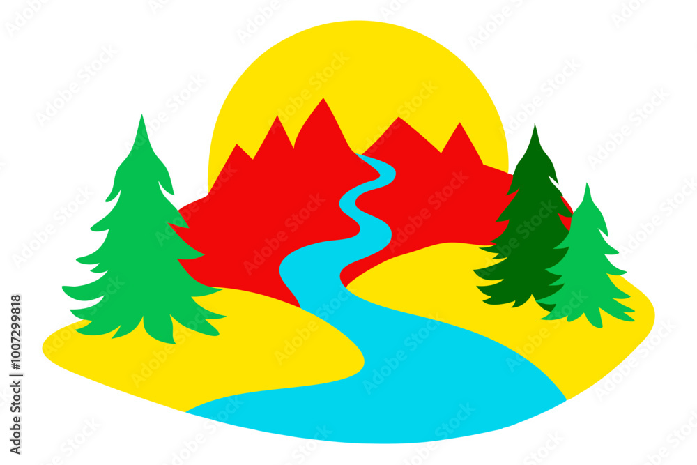 Obraz premium Peaceful Water Flowing Through Lush Wilderness Vector Art Depicting Nature's Calm 