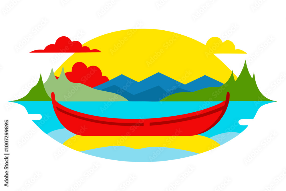 Lively Canoe Drifting on Lake at Sunset with Beautiful Sky Colors Vector Illustration
Lively Canoe Drifting on Lake at Sunset with Beautiful Sky Colors Vector Illustration