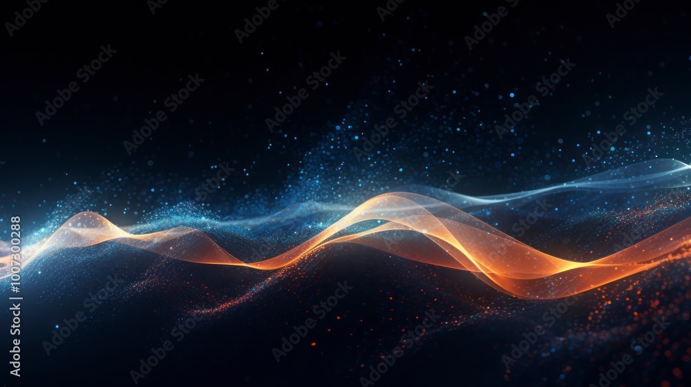 Fototapeta premium Abstract technology background waves and bokeh lights