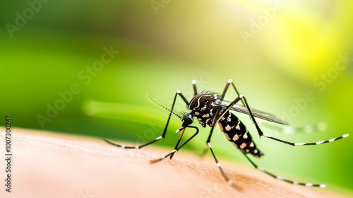 Wallpaper Mural Close up view of a mosquito feeding on human skin, highlighting its intricate features Torontodigital.ca