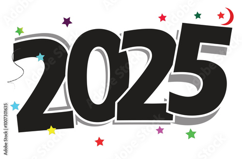 Happy new year 2025 design. With colorful truncated number illustrations. Premium vector design 2025