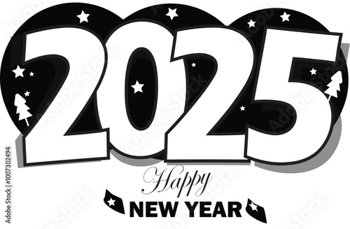 Happy new year 2025 design. With colorful truncated number illustrations. Premium vector design 2025