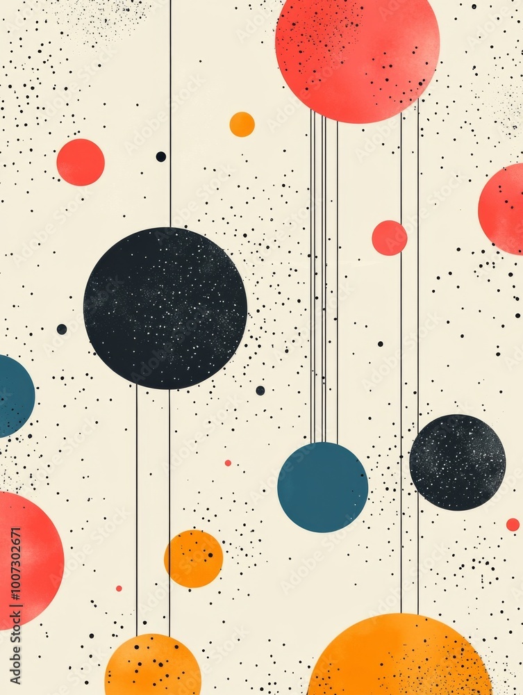 An abstract retro pattern featuring circles, dots, and geometric shapes in pastel colors, designed in a mid-century minimalist style with ample copy space An abstract retro pattern featuring circles, dots, and geometric shapes in pastel colors, designed in a mid-century minimalist style with ample copy space