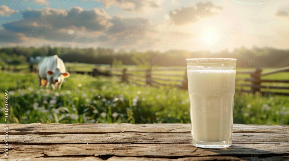 glass of milk on wooden table cow farm with grass glass of milk on wooden table cow farm with grass