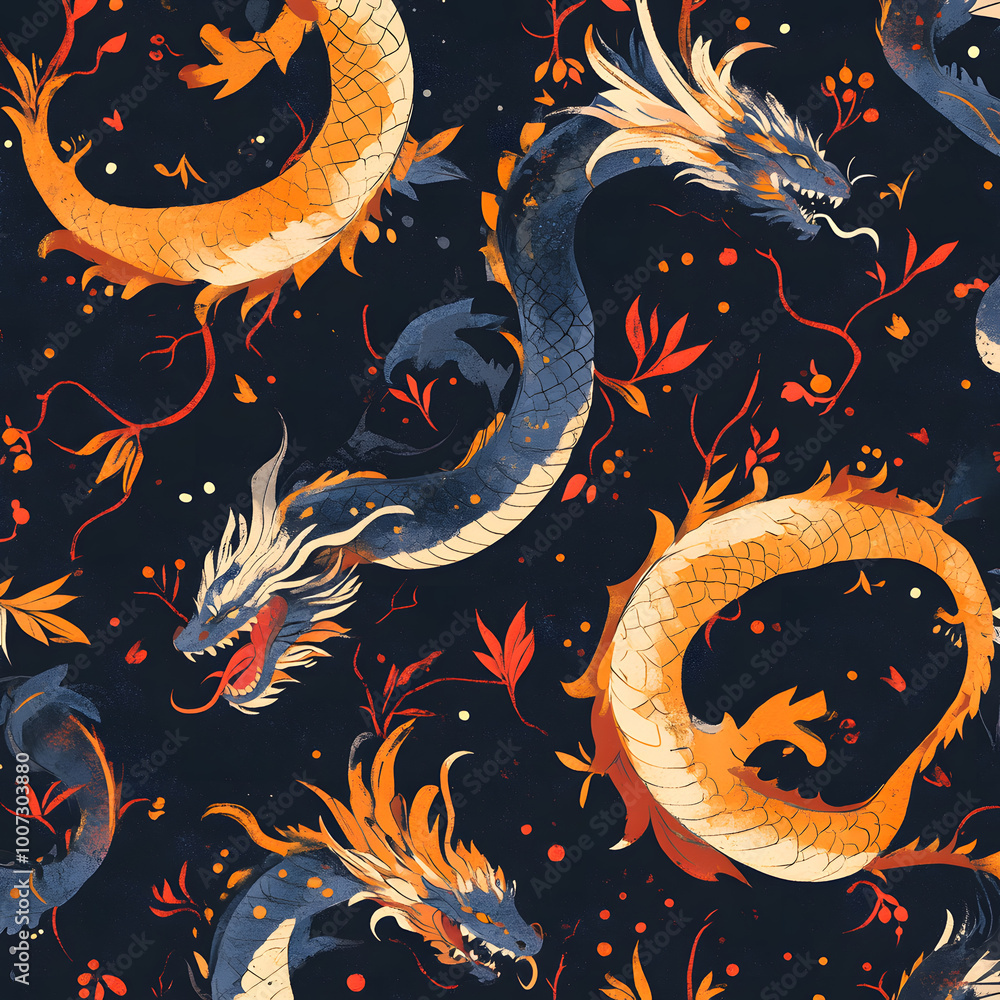 Fototapeta premium dragon seamless background