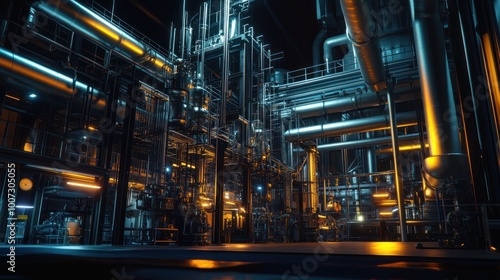 Industrial Interior with Pipelines and Machinery