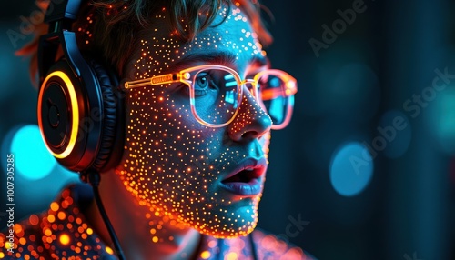 Le visage illuminé par l’écran, la personne semble se fondre dans la machine, son corps devenant un prolongement des flux de données.