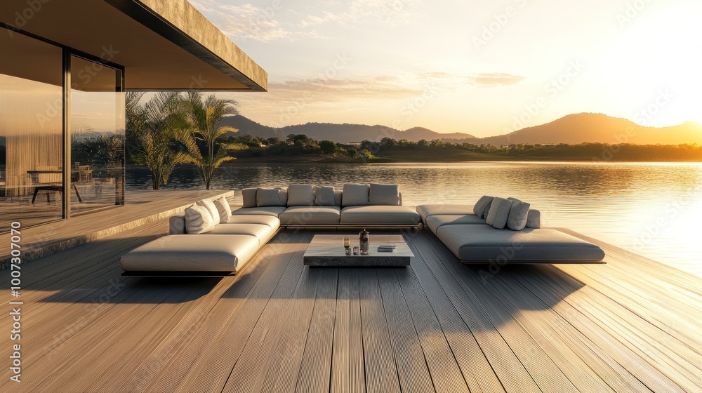 Fototapeta premium Modern Luxury Lake House Patio