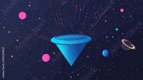 Starry Sky Sales Funnel Concept: Big Data and Marketing Visualization with Universe Elements in Flat Minimalist SVG Vector