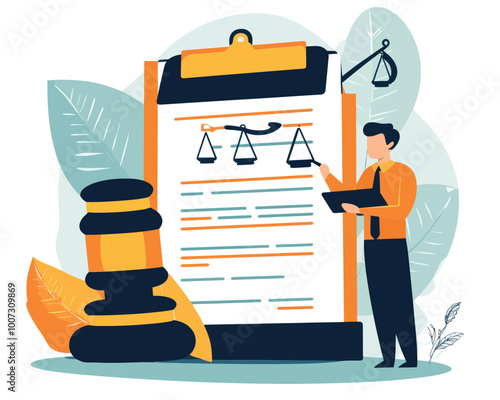 Businessman writing rules and regulations, corporate compliance, standard procedures, legal terms policy document, flat minimalist vector, business guidelines, company laws illustration