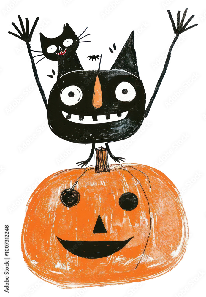 PNG Halloween illustration whimsical pumpkin. PNG Halloween illustration whimsical pumpkin.
