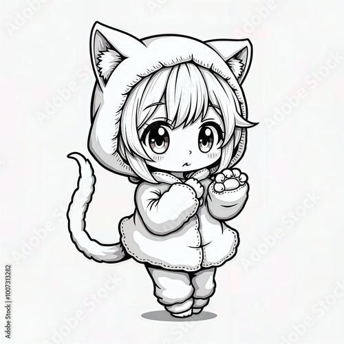 Cute Cat Costume Child Coloring Page