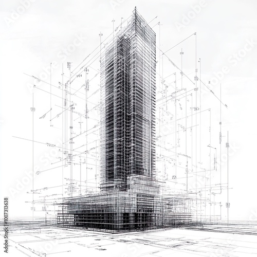 Complex skyscraper design captured in intricate architectural blueprint drawing picture