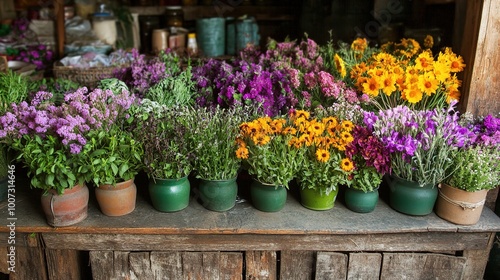 Colorful Flower Pots at Market Stall