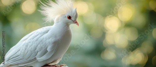 White bird with striking feathers perched outdoors photo