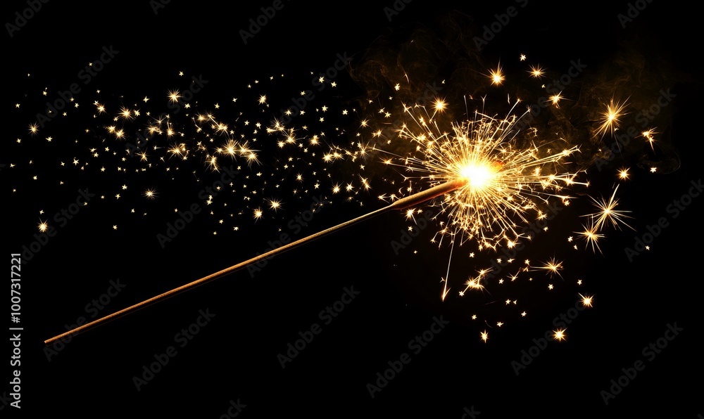 Burning sparkler stick with stars Burning sparkler stick with stars