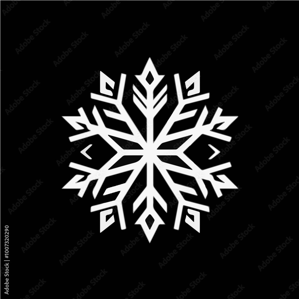 A detailed geometric snowflake vector in white on black background. Perfect for winter or holiday-themed projects, digital designs, and logos. A detailed geometric snowflake vector in white on black background. Perfect for winter or holiday-themed projects, digital designs, and logos.