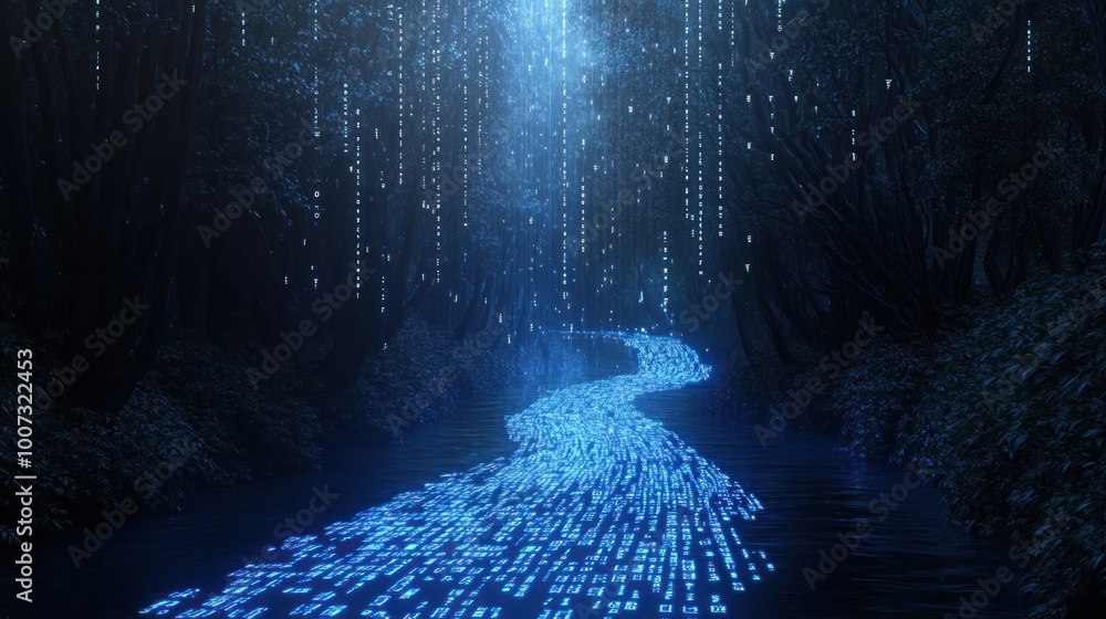 Obraz premium Digital River in a Mystical Forest