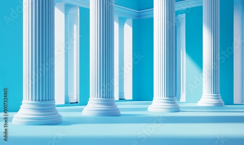 3D render of smooth columns against blue background