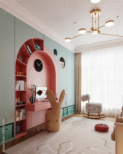 A modern children's room in a luxurious and modern concept style..