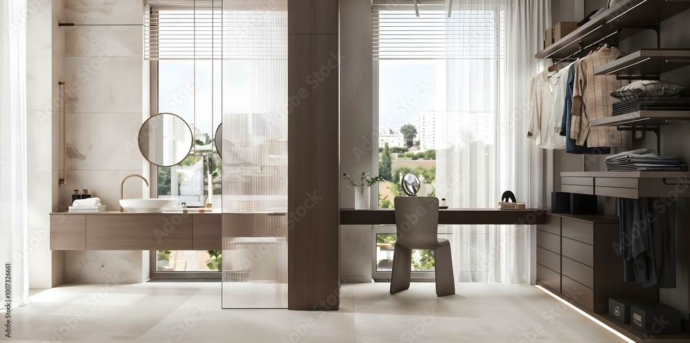 Interior of a kitchen and an office.. Interior of a kitchen and an office..