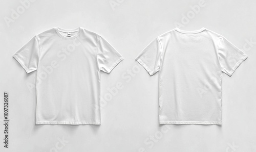 Blank white t-shirt mockup flat lay, front and back, isolated