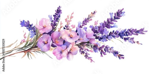 watercolor lavender floral bouquet, in the style of purple and pink colors