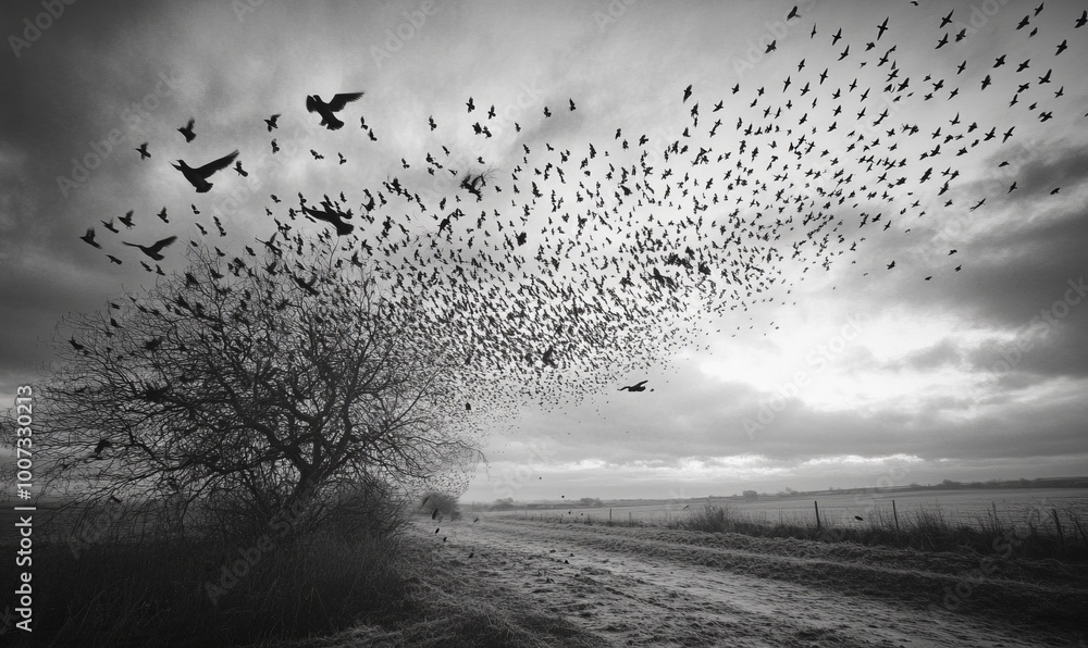 Obraz premium A murmuration of starlings