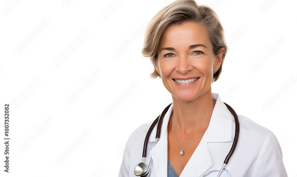 Portrait of female doctor in a white coat with a stethoscope Portrait of female doctor in a white coat with a stethoscope