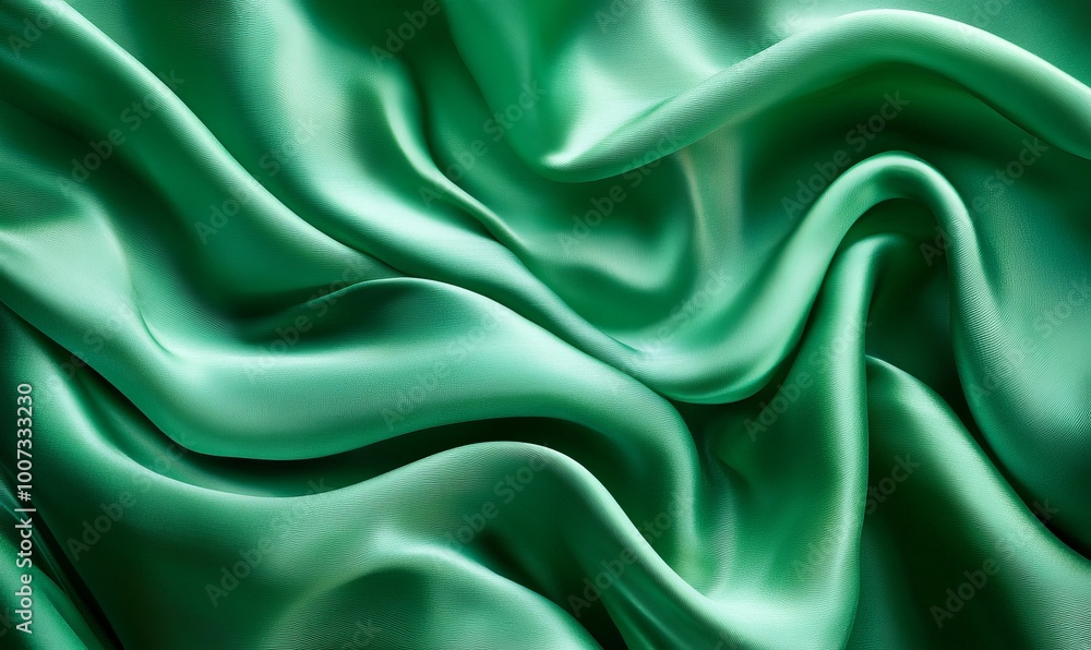 Obraz premium Abstract design of green silk waves, creating a fascinating visual aesthetic