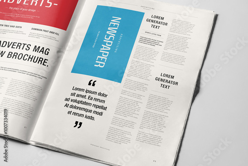 Newspaper Advertising Banner on Magazine, Brochure Mockup 3D Rendering