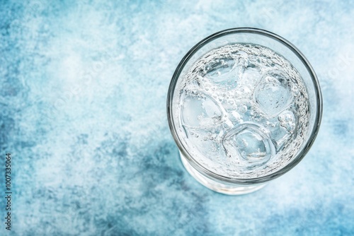 Iced sparkling water on blue