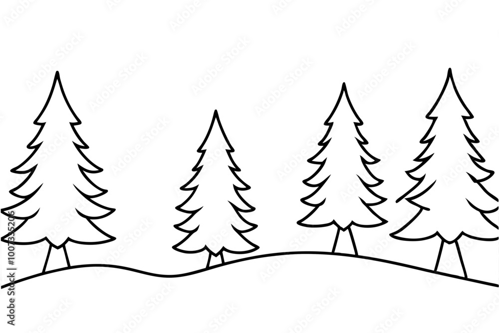 Fototapeta premium Enjoy the Serenity of a Line of Snow Covered Pine Trees in a Beautifully Designed Vector Illustration 