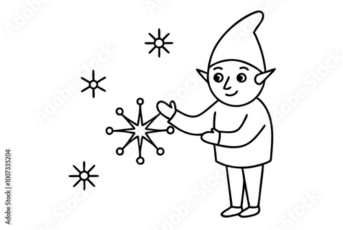 Enchanting Elf Crafting Snowflakes Vector Illustration
