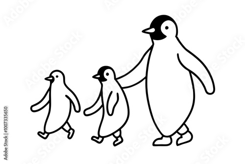 A Happy Family of Penguins Vector Illustration Celebrating Togetherness in the Antarctic
