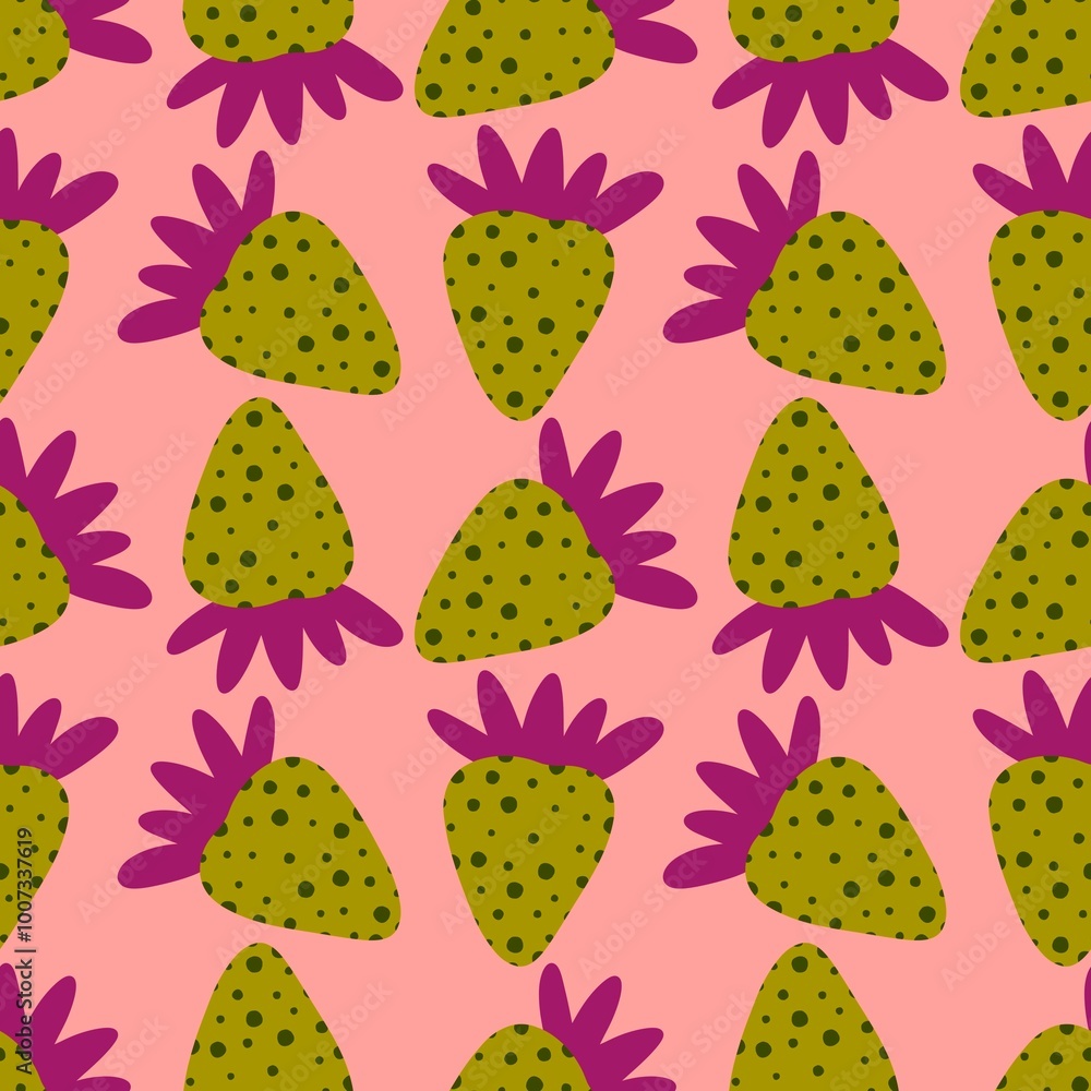 Cartoon summer fruit seamless strawberry pattern for birthday wrapping paper Cartoon summer fruit seamless strawberry pattern for birthday wrapping paper