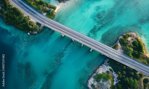 Aerial view of scenic overseas highway and bridge road over