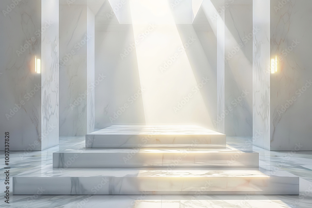 Illuminated podium in the center of a room Illuminated podium in the center of a room