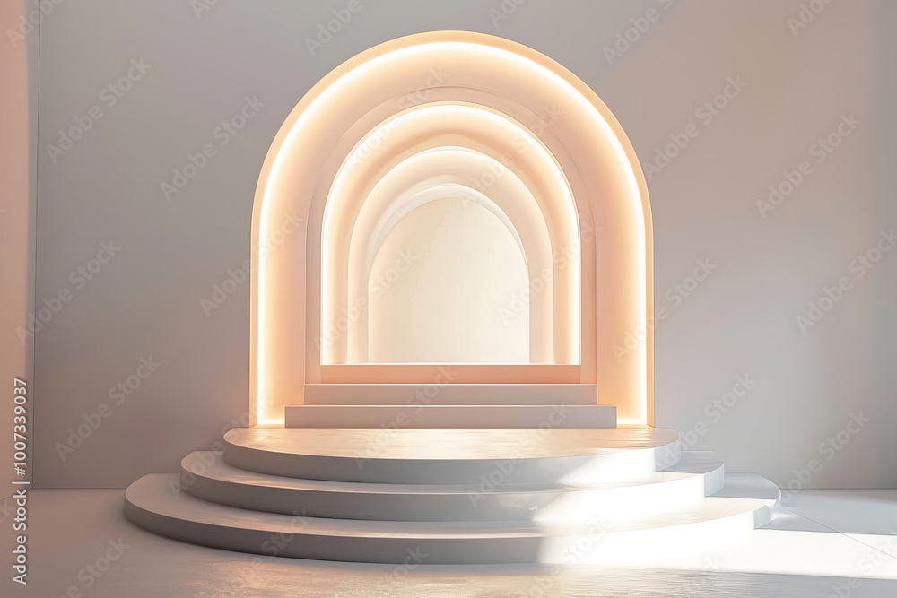 Illuminated podium in the center of a room Illuminated podium in the center of a room