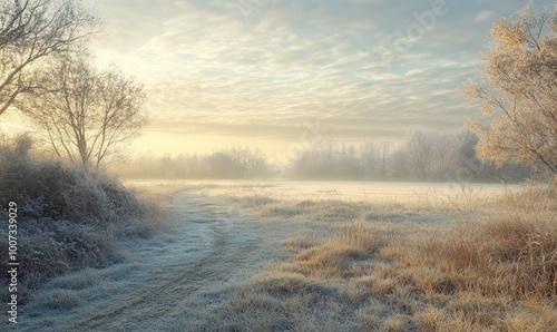 Frosty autumn morning in the countryside