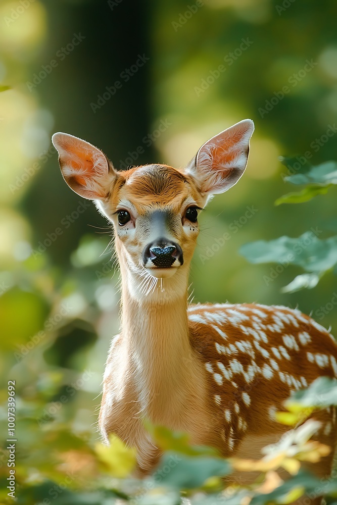 Cute Fawn Deer in Forest, Woodland Animal Portrait Cute Fawn Deer in Forest, Woodland Animal Portrait