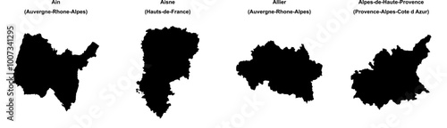 Ain, Aisne, Allier, Alpes-de-Haute-Provence outline maps