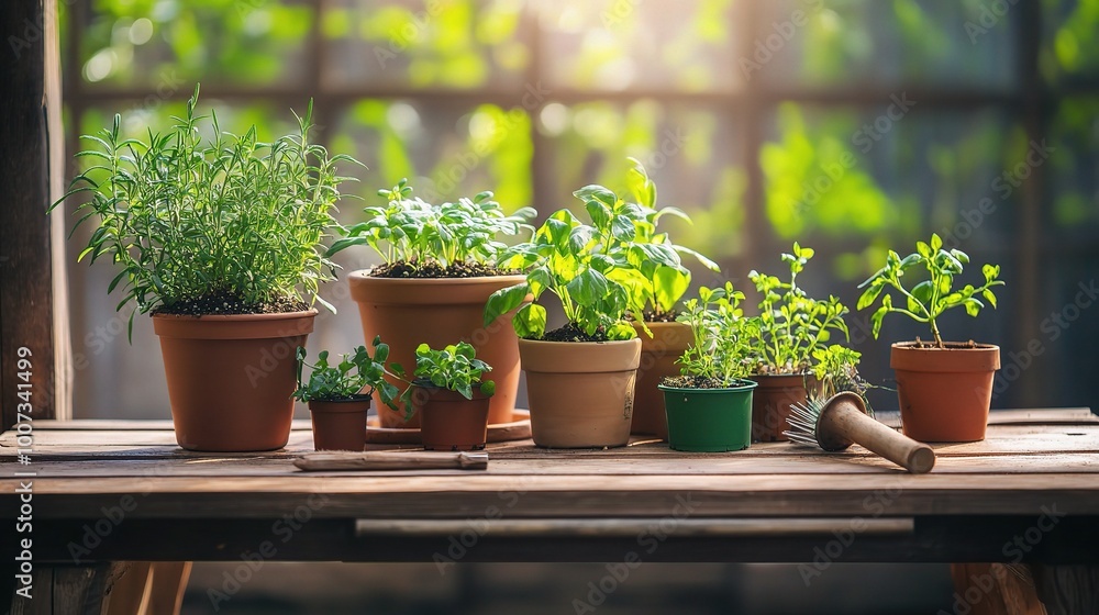 Vibrant Potted Plants in a Greenhouse Setting Vibrant Potted Plants in a Greenhouse Setting
