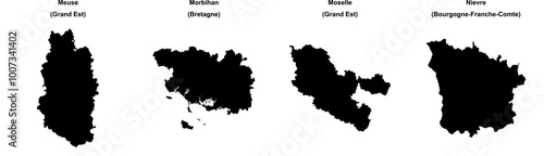 Bild auf Leinwand Meuse, Morbihan, Moselle, Nievre outline maps