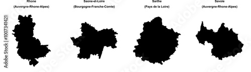 Rhone, Saone-et-Loire, Sarthe, Savoie outline maps