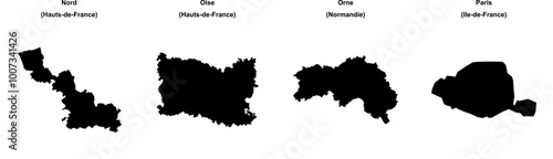 Nord, Oise, Orne, Paris outline maps