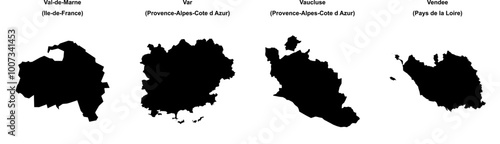 Val-de-Marne, Var, Vaucluse, Vendee outline maps