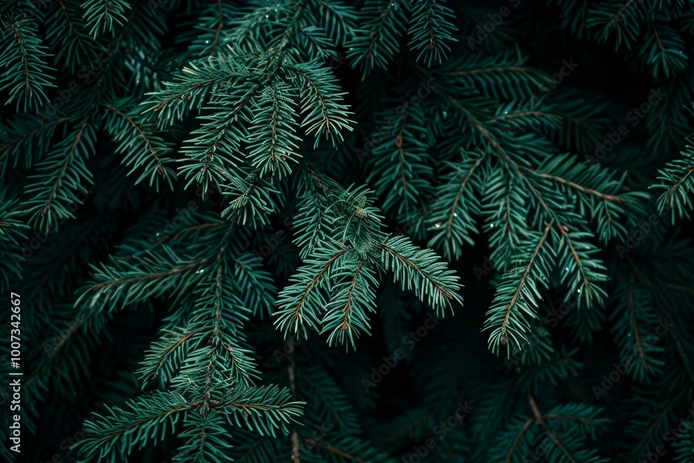 Close up of fir tree branch with bokeh lights creating a cozy christmas atmosphere and rich greenery Close up of fir tree branch with bokeh lights creating a cozy christmas atmosphere and rich greenery