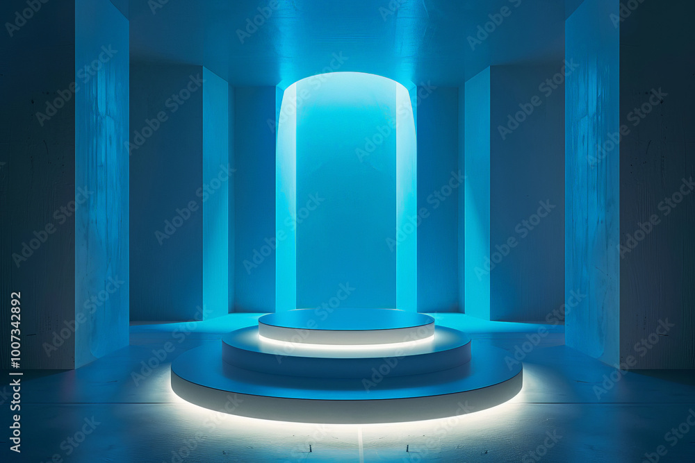 Illuminated podium in the center of a room Illuminated podium in the center of a room