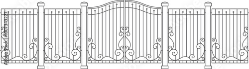 Classic iron gate with vintage forged railing fence